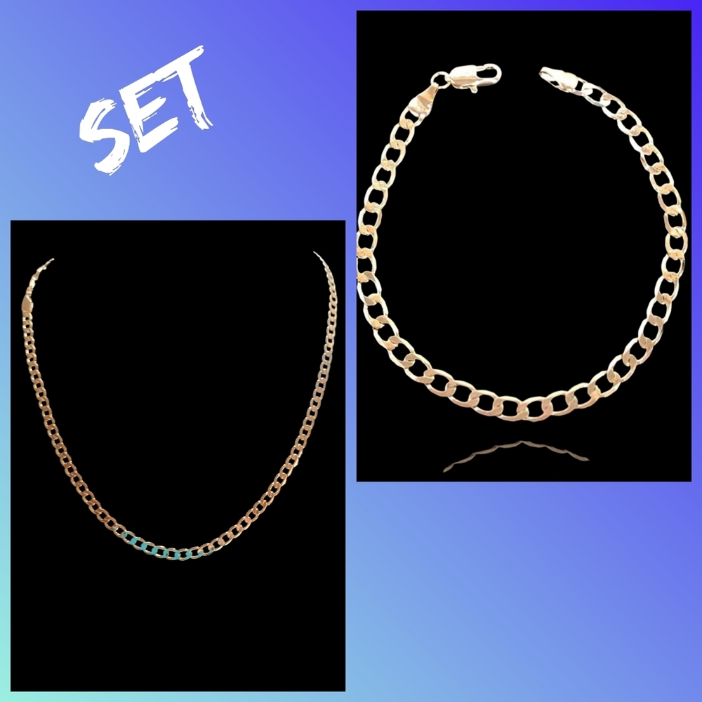 Set 18k Italian Gold Filled Cuban Chain 24 Inch 4.5mm Bracelet 7 Inch